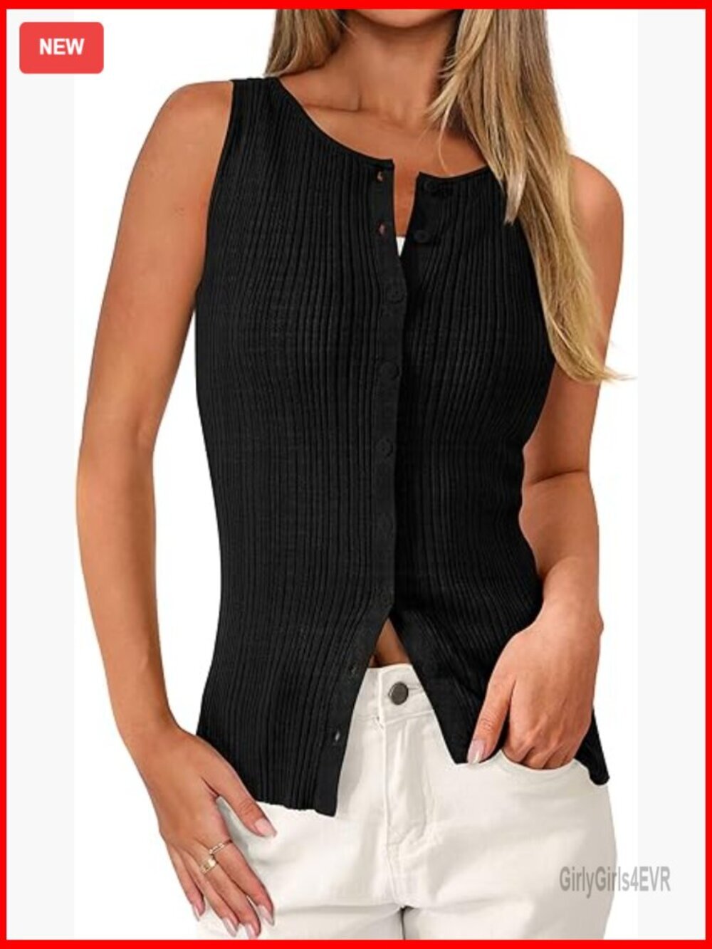 Ribbed Button Down Tank Top Women's Sleeveless Vest Y2K Summer Top